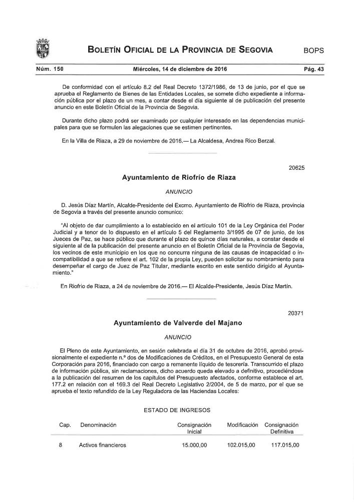 Imagen Convocatoria Juez de Paz de Riofrío de Riaza